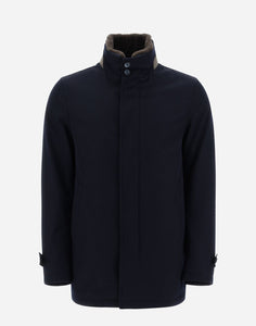 Herno - Men's Carcoat in Storm System Diagonal Wool in Blu Navy