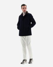 Load image into Gallery viewer, Model wearing Herno - Men&#39;s Carcoat in Storm System Diagonal Wool in Blu Navy.
