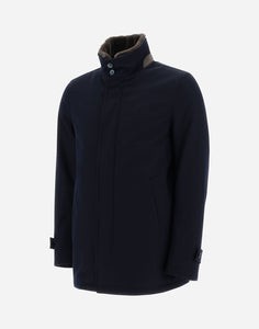 Herno - Men's Carcoat in Storm System Diagonal Wool in Blu Navy