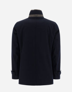Herno - Men's Carcoat in Storm System Diagonal Wool in Blu Navy