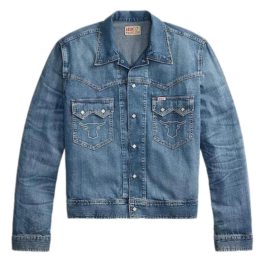 RRL - Denim Shirt with Bull Head Pocket Details