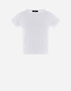 Herno - Women's Cotton Jersey and Lace T-Shirt in White.