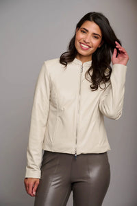 Model wearing Rino & Pelle - Javy Jacket in Stone.