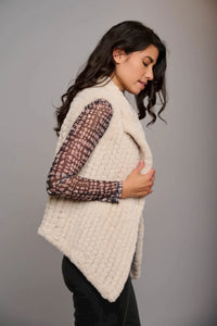 Model wearing Rino & Pelle - Jenna Faux Fur Vest in Stone.