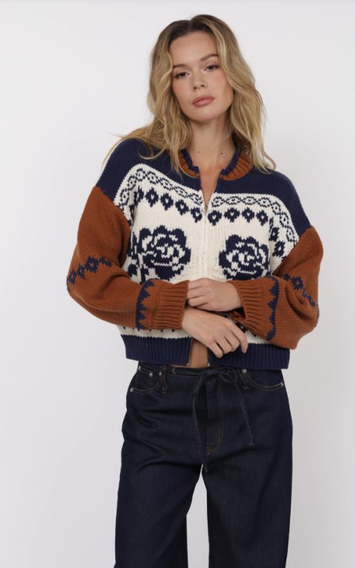 Sage the Label - Sweet Rose Jacquard Zip Sweater Jacket