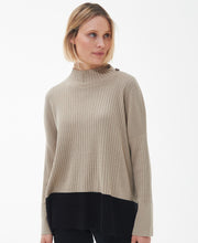 Load image into Gallery viewer, Model wearing Barbour Amal Knit Sweater in Lt. Fawn.
