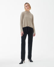 Load image into Gallery viewer, Model wearing Barbour Amal Knit Sweater in Lt. Fawn.
