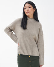 Load image into Gallery viewer, Model wearing Barbour Winona Knit in Light Fawn.
