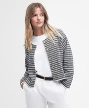 Load image into Gallery viewer, Model wearing Barbour Reil Knitted Cardigan in Multistripe.
