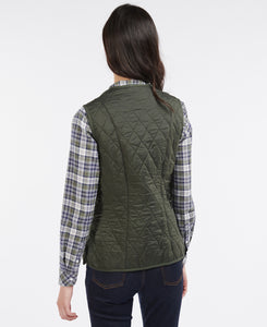 Model wearing Barbour Fleece Betty Liner in Dark Olive - back.