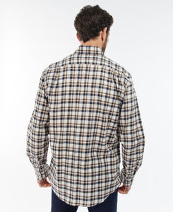 Model wearing Barbour Turville Reg Fit Shirt in Ecru Marl - back.