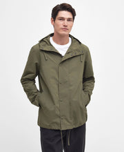 Load image into Gallery viewer, Model wearing Barbour Quay Showerproof Jacket in Olive.
