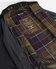 Load image into Gallery viewer, Barbour Beaufort 40 Wax Jacket in Sage - lining.
