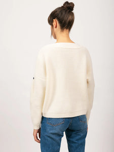 Model wearing Saint James - Murano Sweater in Blanc - back.
