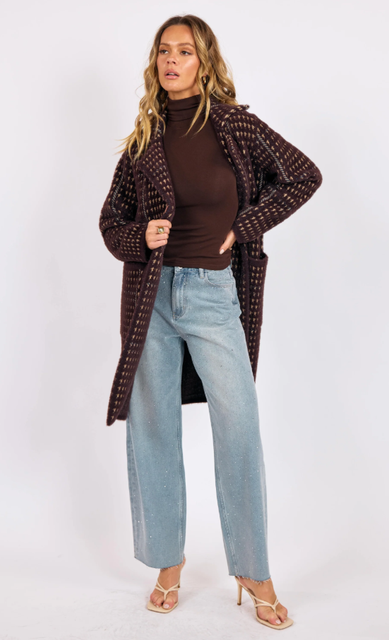 Sage the Label - Marceau Houndstooth Coat - Oak Multi