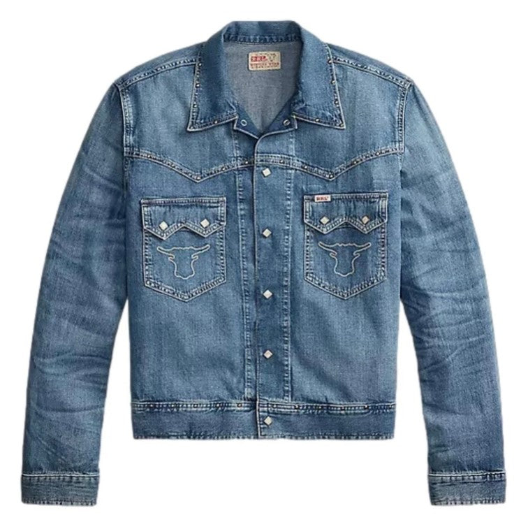RRL - Denim Shirt with Bull Head Pocket Details