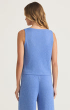 Load image into Gallery viewer, Model wearing ZSupply - Sloane V-Neck Rib Tank in Bay Blue - back.
