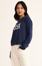 Load image into Gallery viewer, Model wearing ZSupply - Sienna USA Sweater in Yacht Blue.
