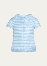 Load image into Gallery viewer, Herno Women&#39;s Iconic Nylon Ultralight Cap Sleeve Jacket Celeste.
