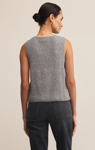 Model wearing ZSupply Bryce Sweater Vest in Medium Heather Grey - back.