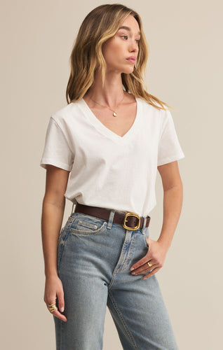 Model wearing ZSupply Weekdays V-Neck Tee in White.