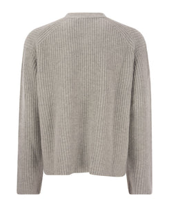 Polo Ralph Lauren - Wool-Cashmere L/S Boxy Cardigan in Soft Grey Melange - back.