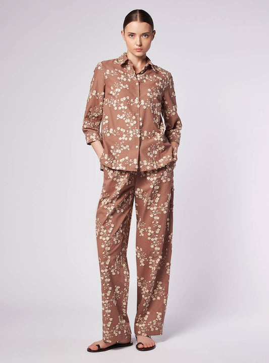 CamicettaSnob - Taupe Long Sleeve Shirt w/ Flowers