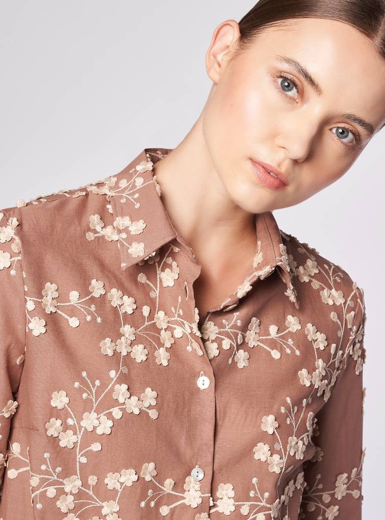 CamicettaSnob - Taupe Long Sleeve Shirt w/ Flowers
