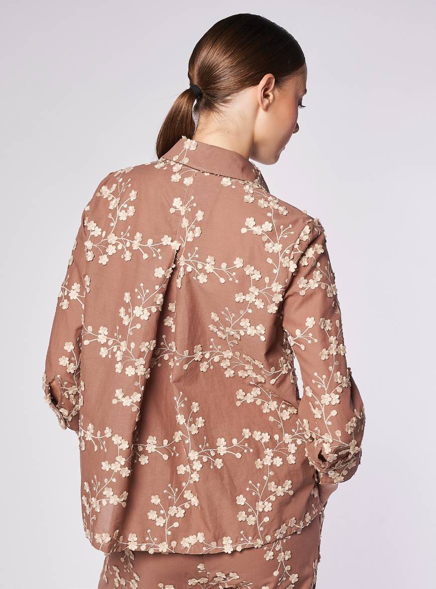 CamicettaSnob - Taupe Long Sleeve Shirt w/ Flowers