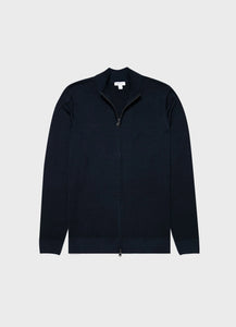 Sunspel - Merino Wool Zip Cardigan in Light Navy.