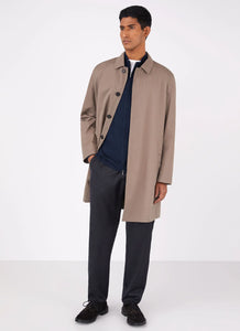 Model wearing Sunspel - Merino Wool Zip Cardigan in Light Navy.