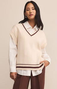 Model wearing ZSupply Fletcher Sweater Vest in Crystal.