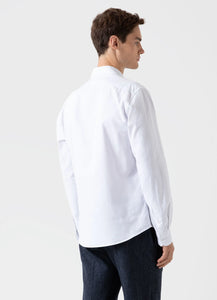 Model wearing Sunspel - Oxford Shirt in White - back.