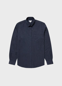 Sunspel - Button Down Flannel Shirt in Navy Melange.