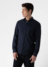 Load image into Gallery viewer, Model wearing Sunspel - Button Down Flannel Shirt in Navy Melange.
