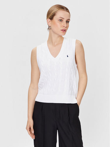 Model wearing Polo Ralph Lauren - Cotton Sleeveless Vest in White.