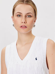 Model wearing Polo Ralph Lauren - Cotton Sleeveless Vest in White.
