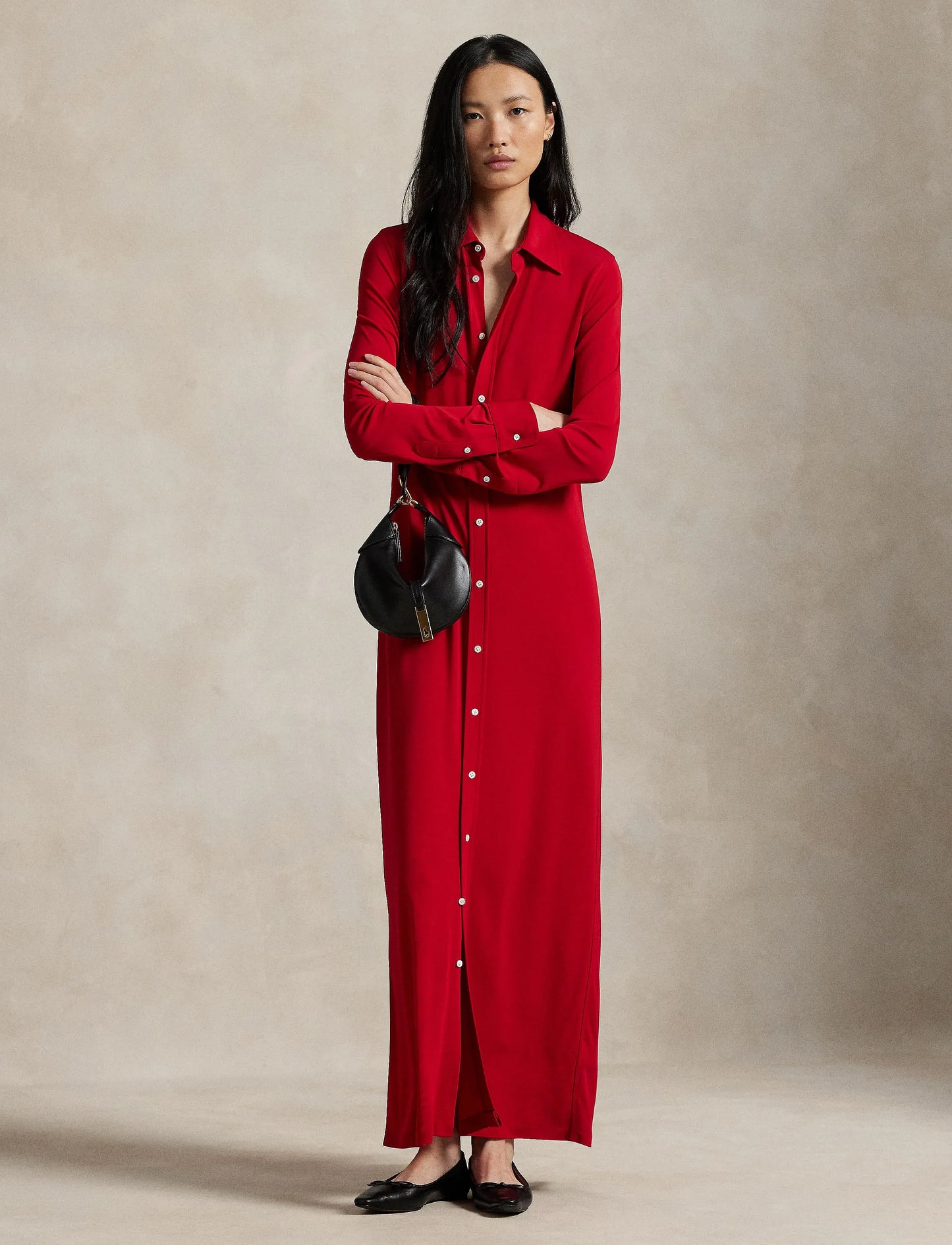 Polo Ralph Lauren - Matte Jersey Knit Collared LS Dress