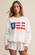 Load image into Gallery viewer, Model wearing ZSupply - Oversized USA Sweatshirt in White.
