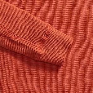 RRL - Long Sleeve Textured Cotton Waffle Knit Shirt in Orange.