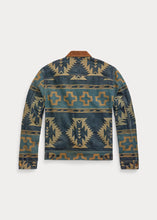 Load image into Gallery viewer, RRL - Valero Cotton Indigo Denim Jacquard Trucker Jacket in Indigo/Yellow/Tan Multi - back.
