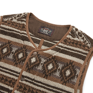 RRL - Poly/Wool Fleece Knit Buck Vest in Brown Multi.