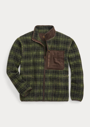 RRL - Plaid Fleece Jacket in Green Plaid.