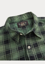 Load image into Gallery viewer, RRL - Plaid-Print Chamois Workshirt in Green/Black.

