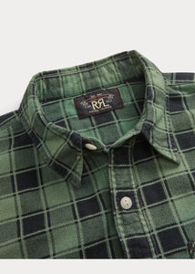 RRL - Plaid-Print Chamois Workshirt in Green/Black.