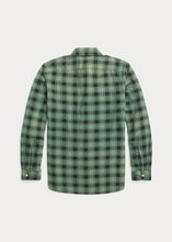 Load image into Gallery viewer, RRL - Plaid-Print Chamois Workshirt in Green/Black.
