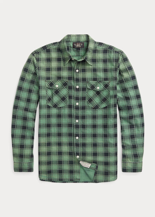 RRL - Plaid-Print Chamois Workshirt in Green/Black.