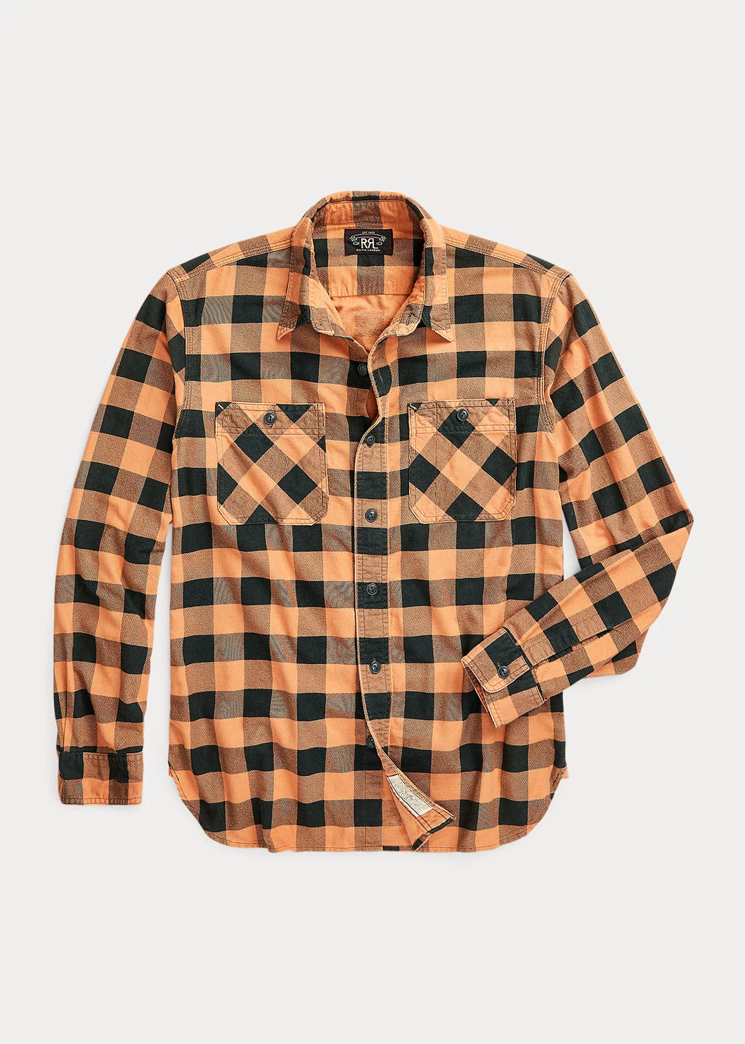 RRL - Buffalo Check Chamois Workshirt in Coral/Black.