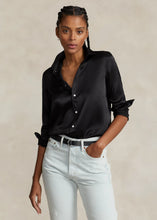 Load image into Gallery viewer, Model wearing Polo Ralph Lauren - Classic Fit Silk Shirt in Black.
