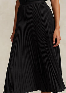 Model wearing Polo Ralph Lauren - Pleated Georgette Skirt in Black.